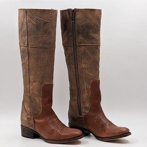 Freebird Women Wrang Distress Croc Tan Leather Cowgirl Western Boots size 6